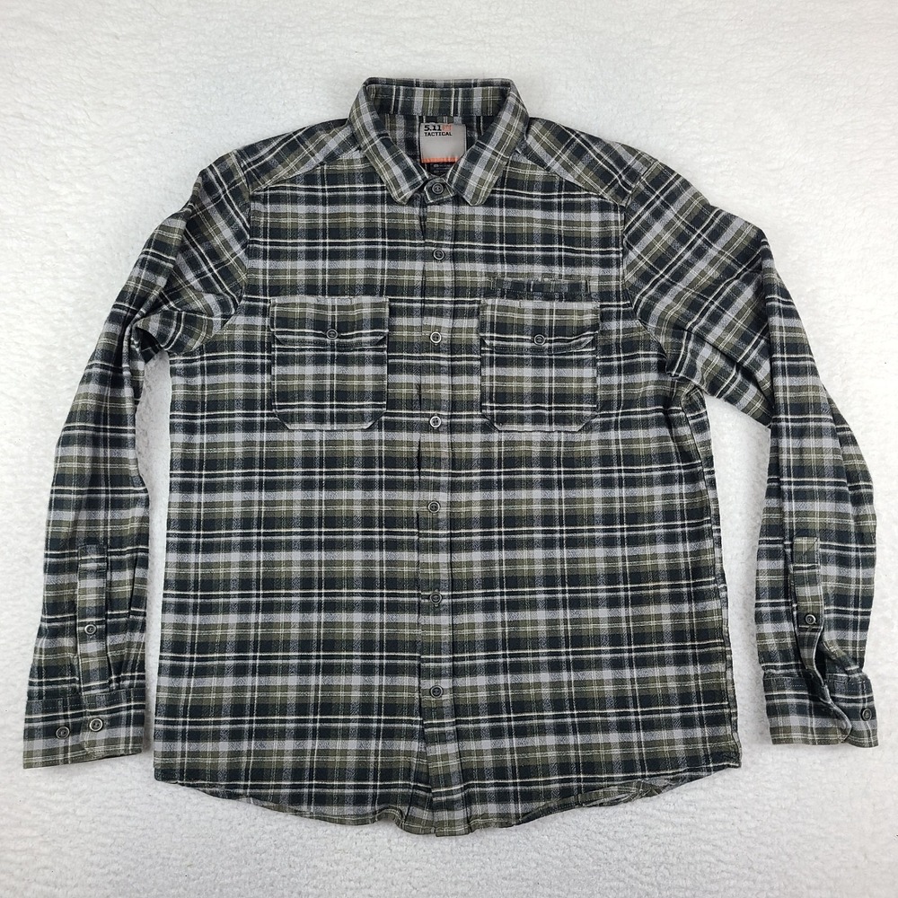 5.11 Tactical Shirt Mens Medium Black Green Plaid Lester Flannel Snap Button Up